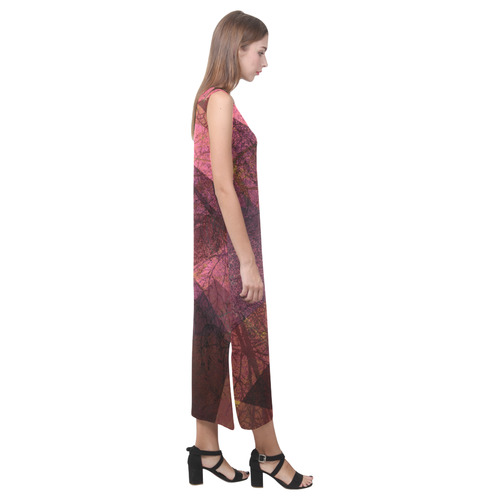 Maroon Pink PATTERN GARDEN NO5L_D15 Phaedra Sleeveless Open Fork Long Dress (Model D08)