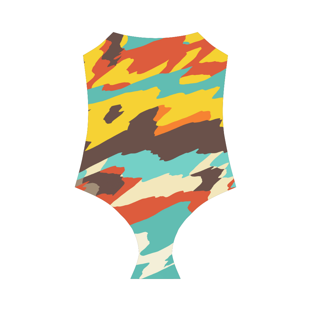 Wavy retro  texture Strap Swimsuit ( Model S05)