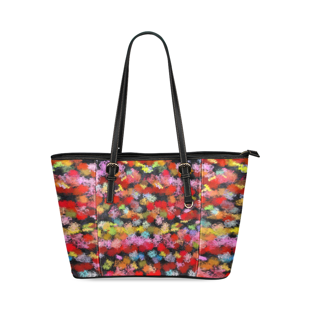Colorful paint strokes Leather Tote Bag/Small (Model 1640)