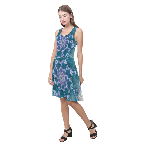 Floral spiral in soft blue on flowing fabric Atalanta Casual Sundress(Model D04)