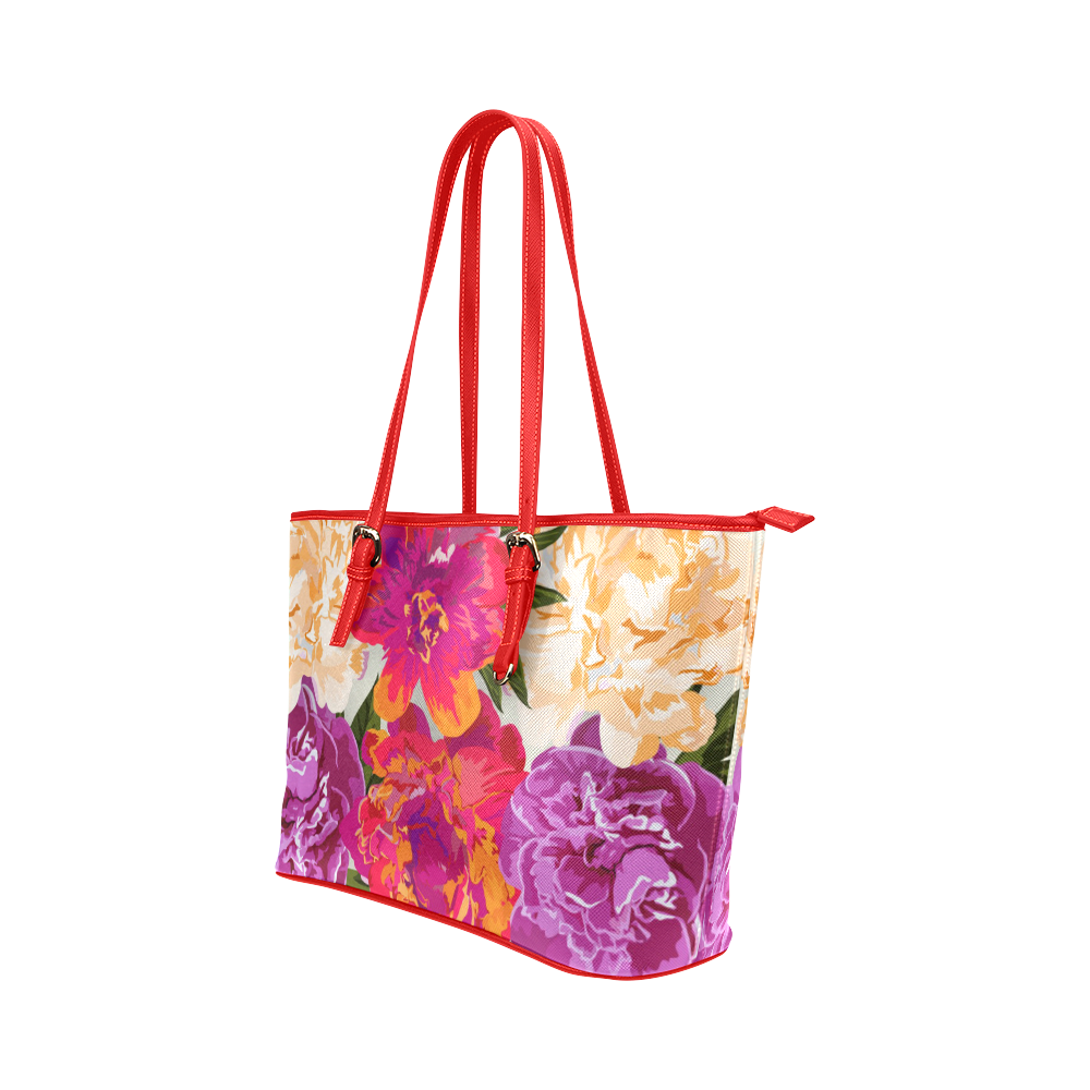 Pink Orange Beautiful Watercolor Floral Leather Tote Bag/Small (Model ...