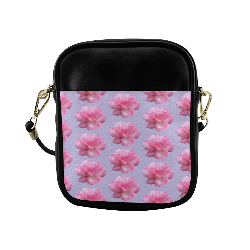 Pink Roses Pattern on Blue Sling Bag (Model 1627)