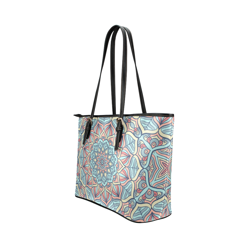 Beautiful Mandala Design Leather Tote Bag/Large (Model 1651)