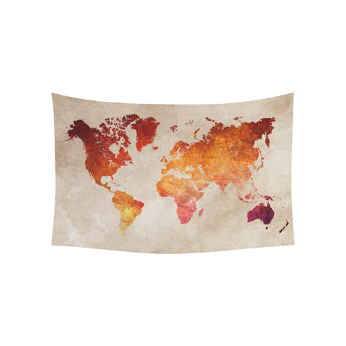 world map 33 Cotton Linen Wall Tapestry 60"x 40"