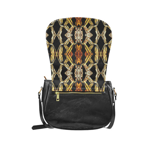 Elegant Oriental Pattern Black Gold Classic Saddle Bag/Small (Model 1648)