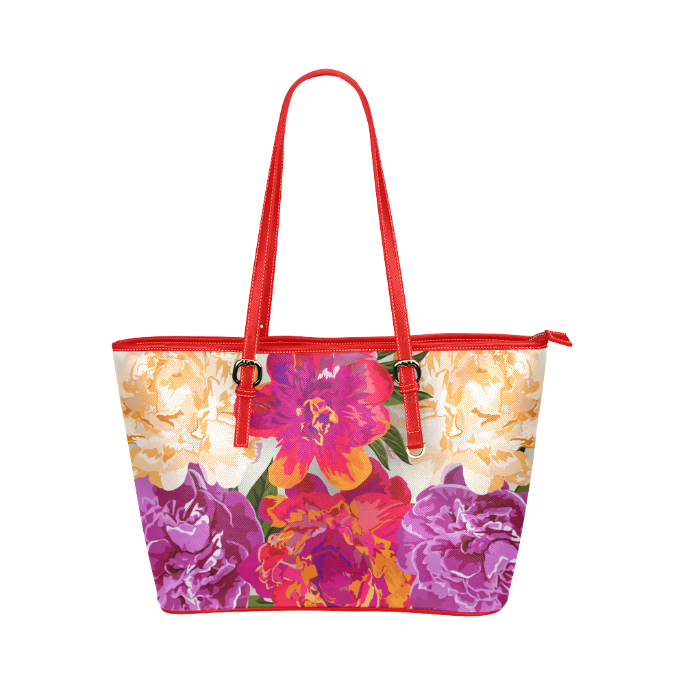 Pink Orange Beautiful Watercolor Floral Leather Tote Bag/Small (Model ...