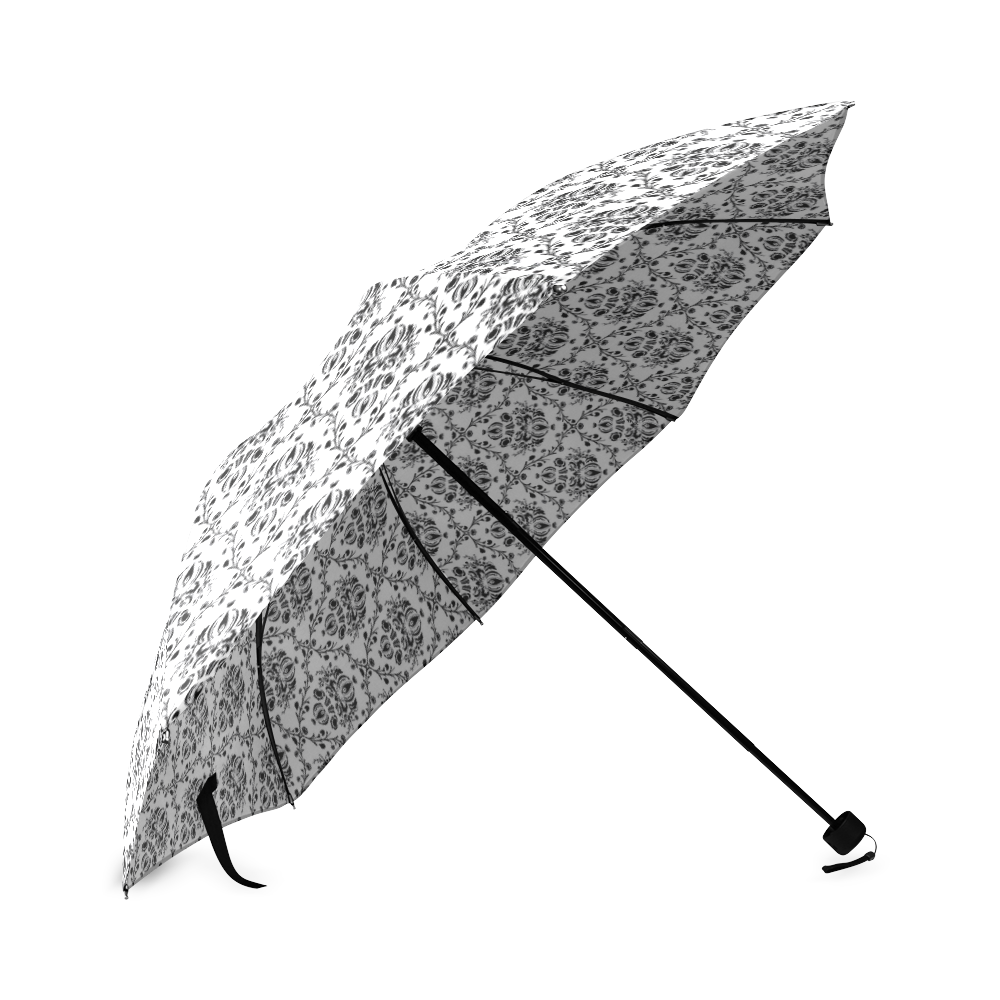 Elegant Black on White Damask Foldable Umbrella (Model U01)
