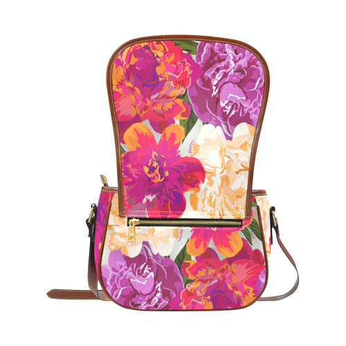 Beautiful Floral Watercolor Pink Orange Saddle Bag/Small (Model 1649) Full Customization