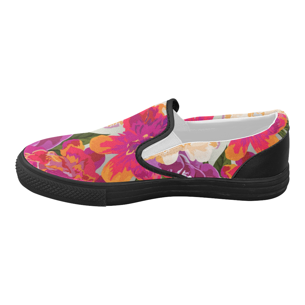 Beautiful Floral Watercolor Pink Orange Women's Slip-on Canvas Shoes (Model 019)