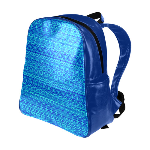 Abstract Blue Damask Multi-Pockets Backpack (Model 1636)