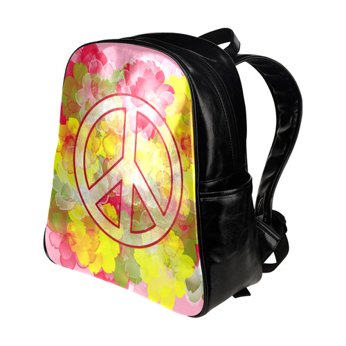 Flower Power Peace Multi-Pockets Backpack (Model 1636)