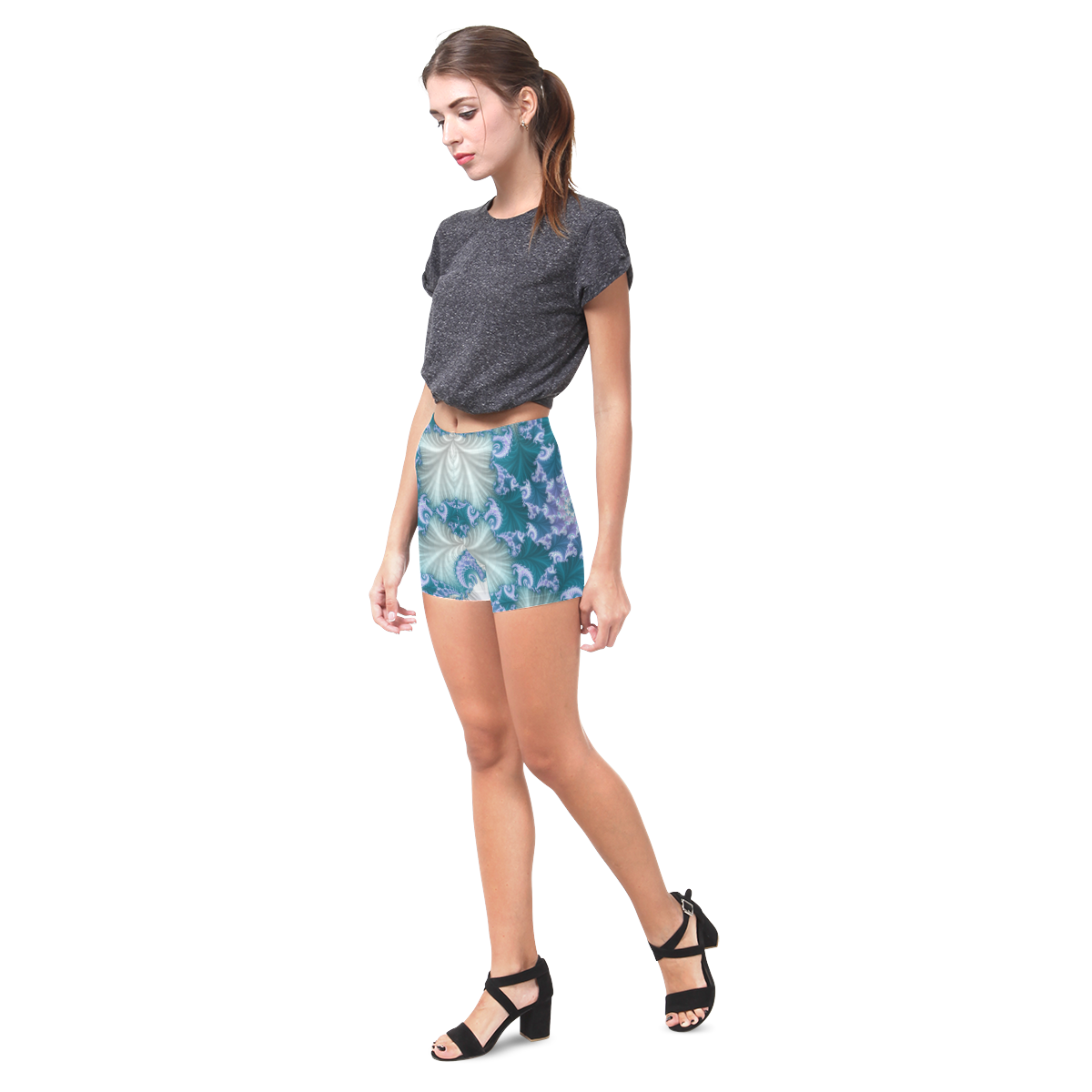 Floral spiral in soft blue on flowing fabric Briseis Skinny Shorts (Model L04)
