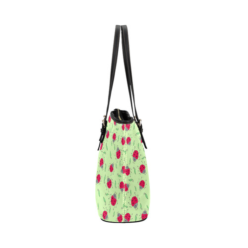 Leaves and Ladybirds Leather Tote Bag/Small (Model 1651)