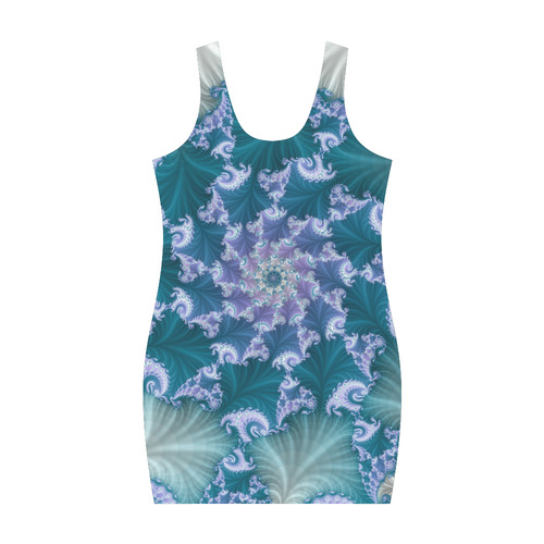 Floral spiral in soft blue on flowing fabric Medea Vest Dress (Model D06)
