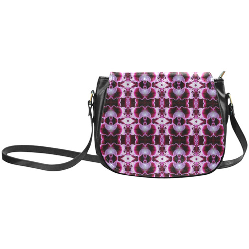 Purple White Flower Abstract Pattern Classic Saddle Bag/Small (Model 1648)