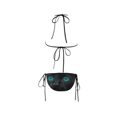 Black cat blue eyes by Martina Webster Custom Bikini Swimsuit