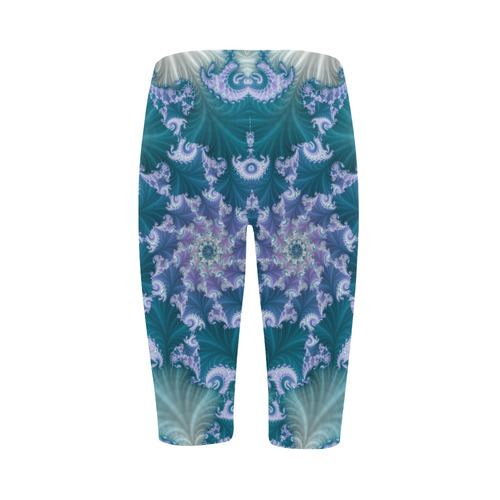 Floral spiral in soft blue on flowing fabric Hestia Cropped Leggings (Model L03)