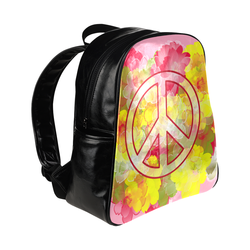 Flower Power Peace Multi-Pockets Backpack (Model 1636)