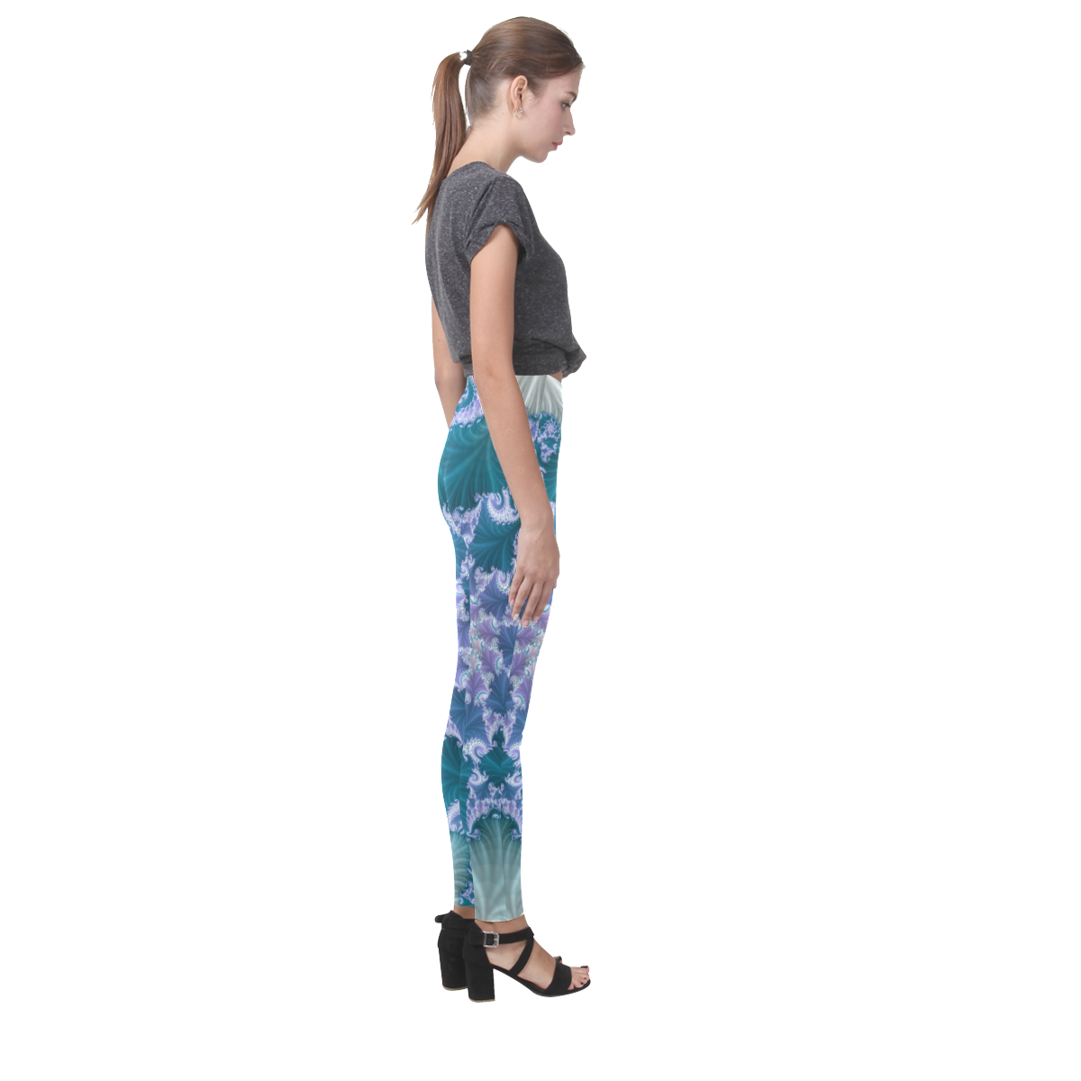 Floral spiral in soft blue on flowing fabric Cassandra Women's Leggings (Model L01)