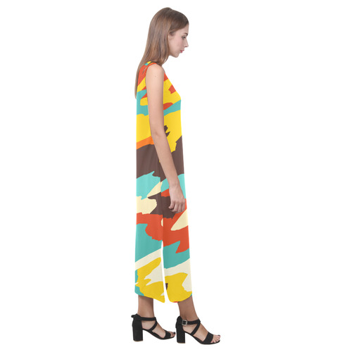 Wavy retro  texture Phaedra Sleeveless Open Fork Long Dress (Model D08)