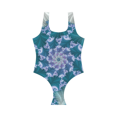 Floral spiral in soft blue on flowing fabric Vest One Piece Swimsuit (Model S04)