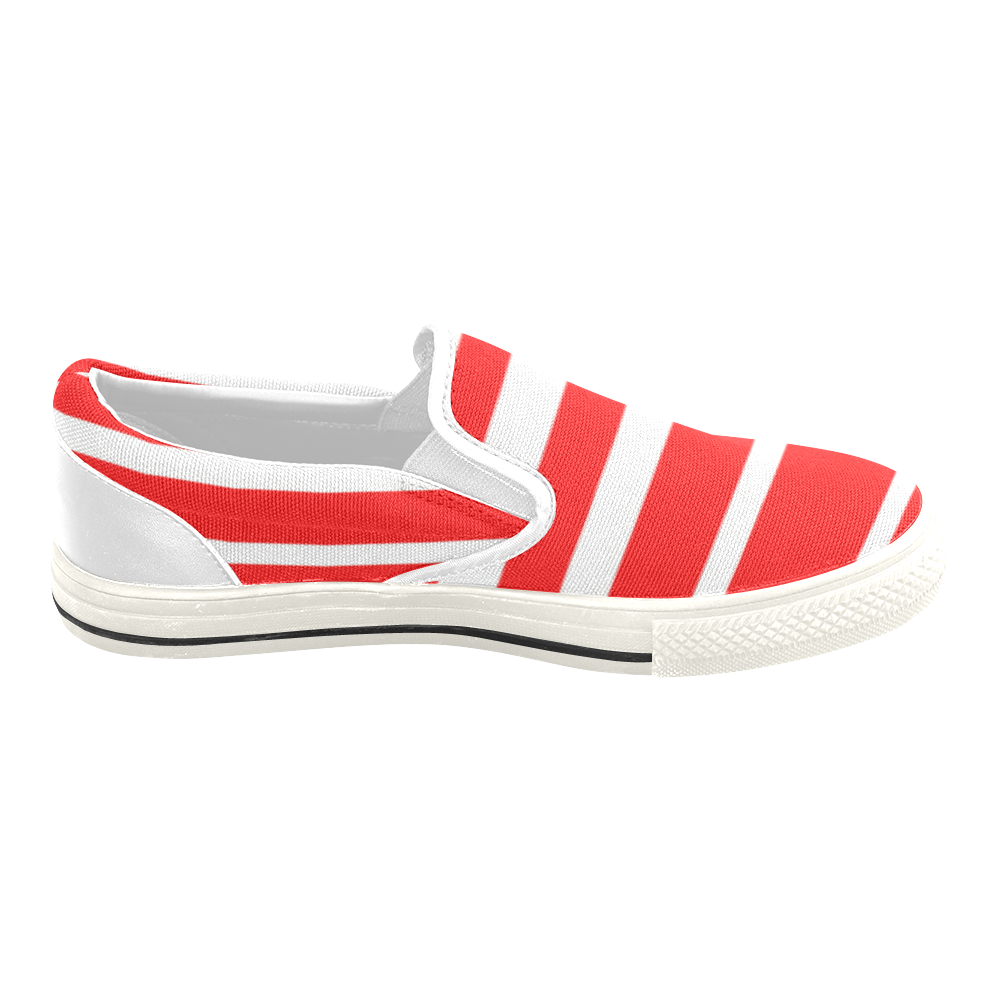 Red and White Stripes Men's Unusual Slip-on Canvas Shoes (Model 019)