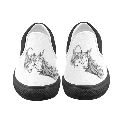 conjoined unicorns men's unusual slip on canvas shoes Men's Unusual Slip-on Canvas Shoes (Model 019)