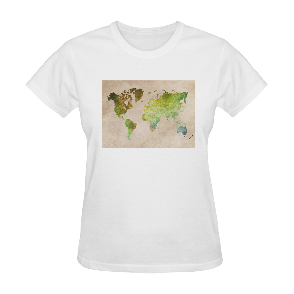 world map 32 Sunny Women's T-shirt (Model T05)