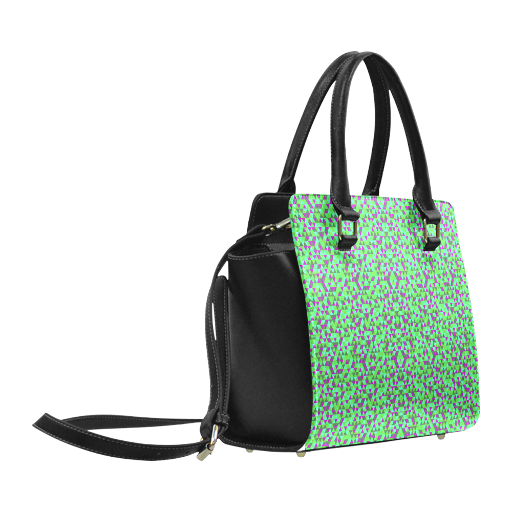 Fucsia and green mini rectangles Classic Shoulder Handbag (Model 1653)