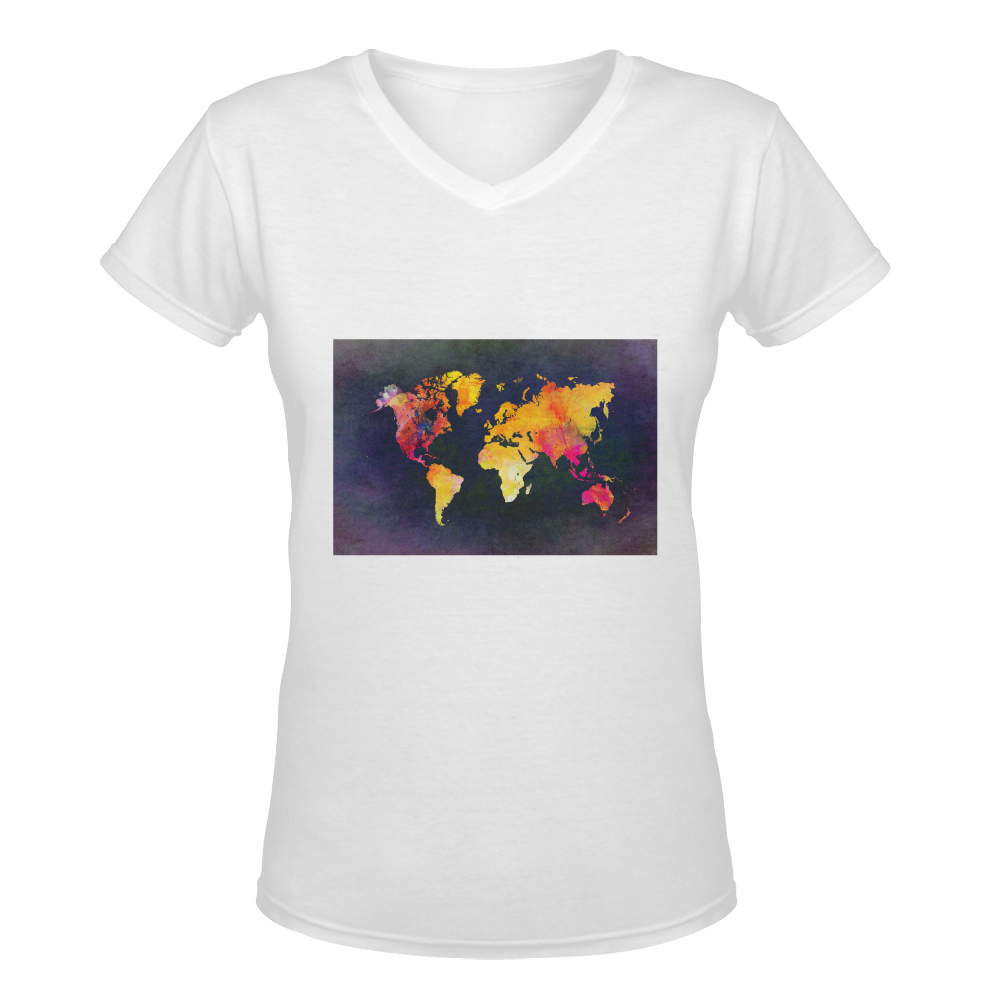 world map 31 Women's Deep V-neck T-shirt (Model T19)