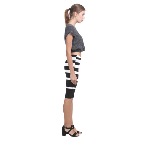 Black and White Stripes Hestia Cropped Leggings (Model L03)