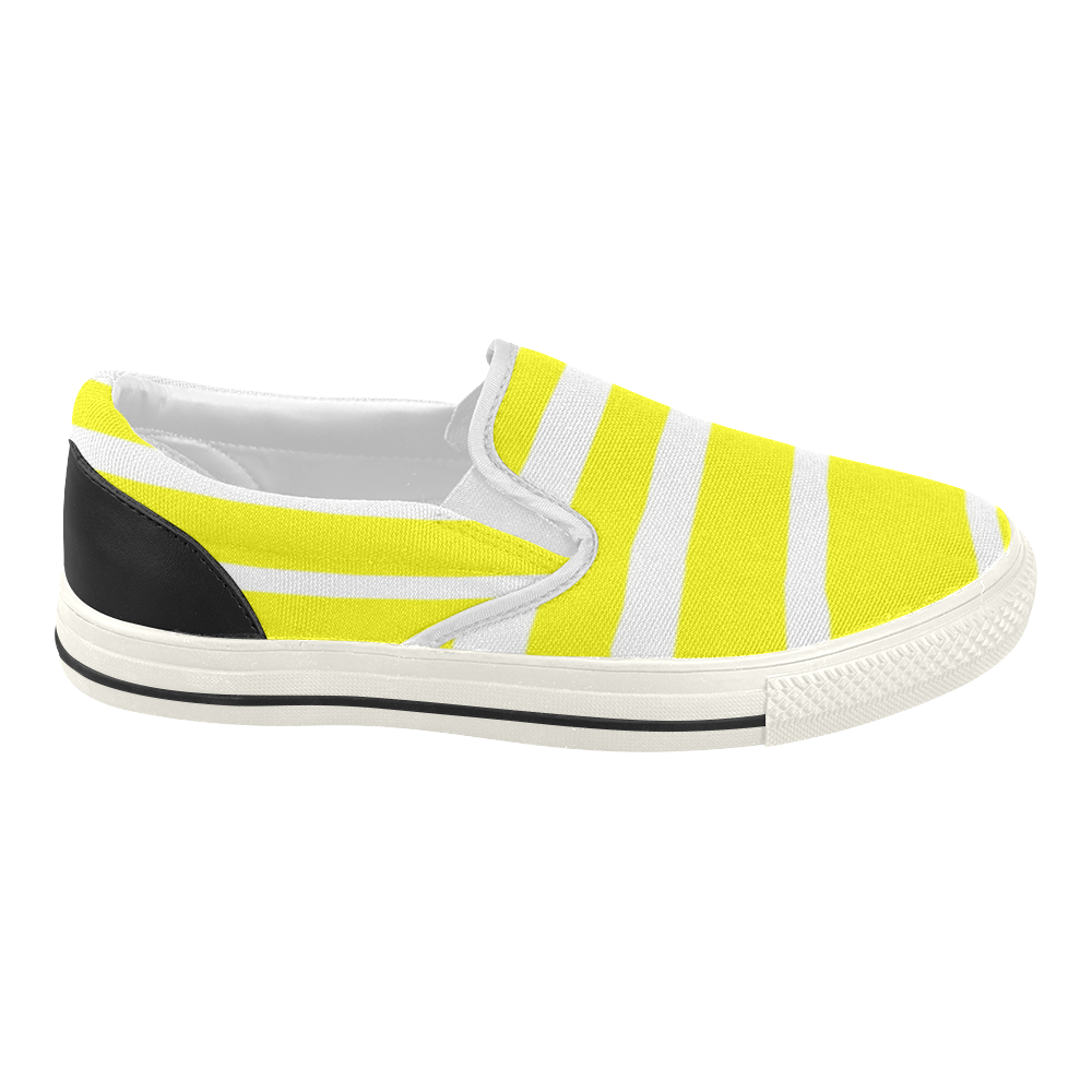 Yellow and White Stripes Women's Slip-on Canvas Shoes (Model 019)