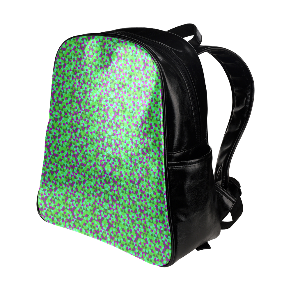 Fucsia and green mini rectangles Multi-Pockets Backpack (Model 1636)
