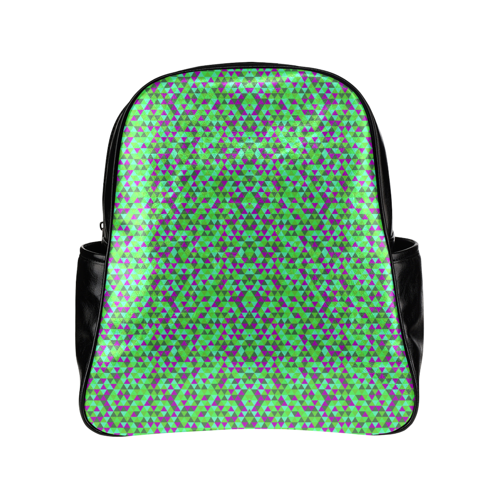Fucsia and green mini rectangles Multi-Pockets Backpack (Model 1636)