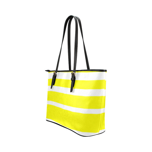 Yellow and White Stripes Leather Tote Bag/Large (Model 1651)