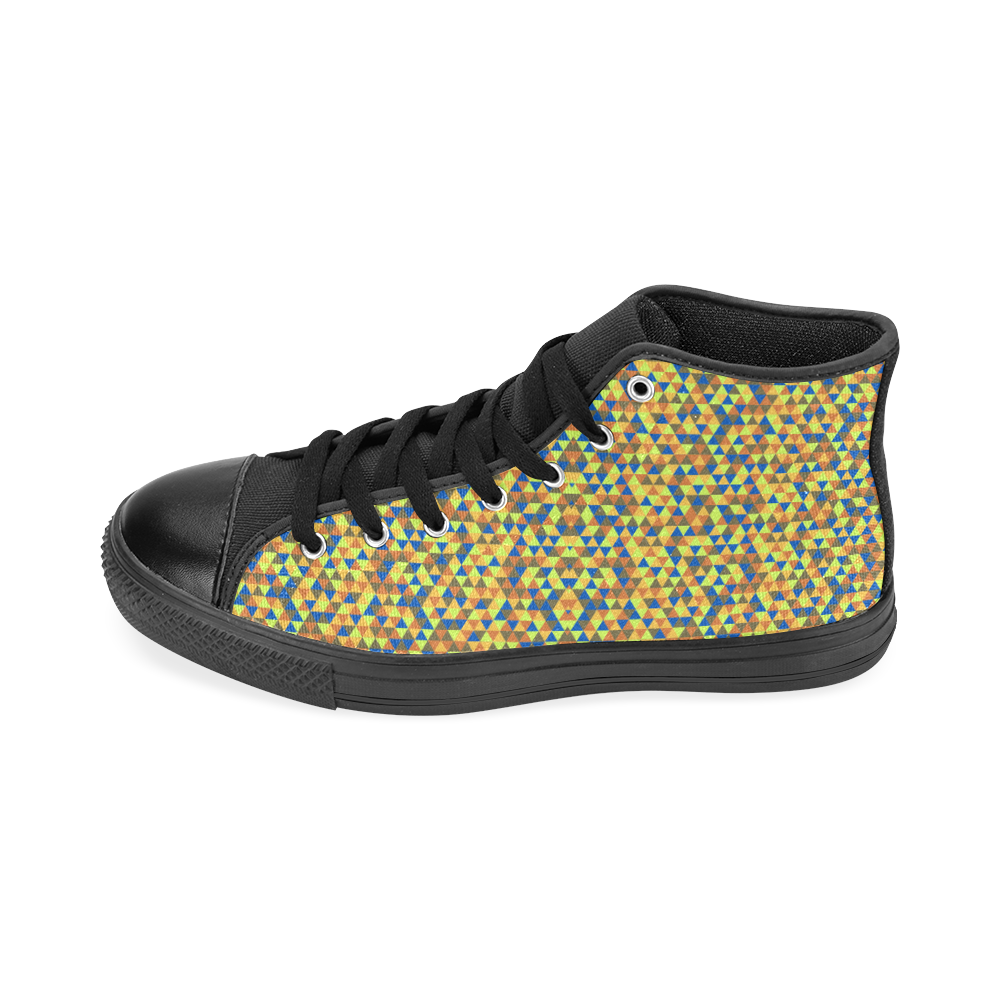 Blue and yellow mini rectangles Men’s Classic High Top Canvas Shoes /Large Size (Model 017)