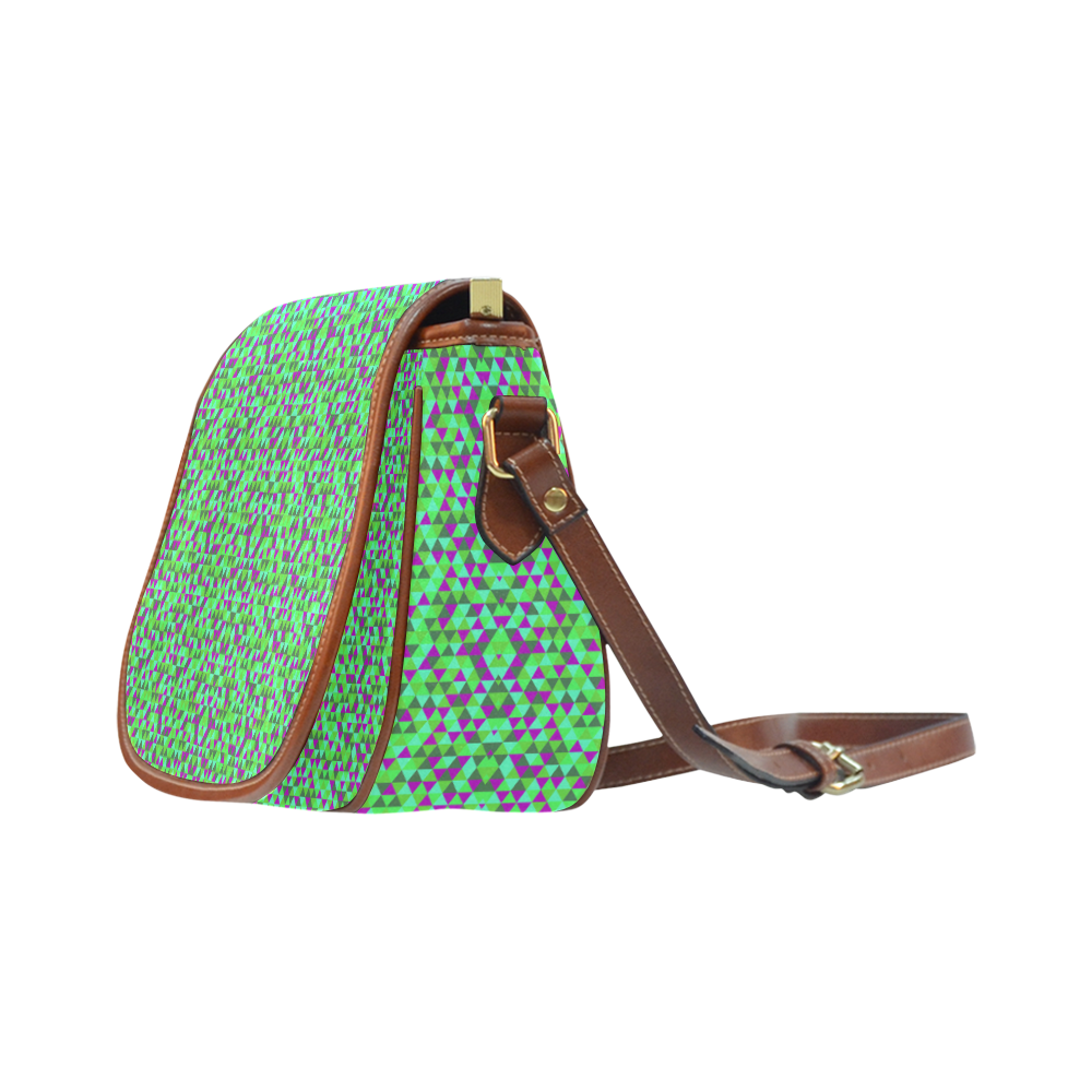 Fucsia and green mini rectangles Saddle Bag/Small (Model 1649) Full Customization