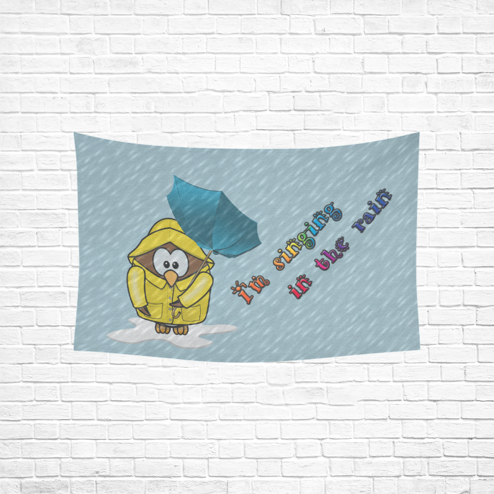 singing in the rain owl Cotton Linen Wall Tapestry 60"x 40"