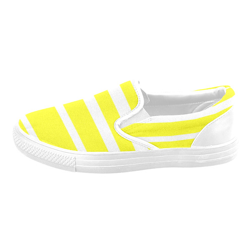 Yellow and White Stripes Men's Slip-on Canvas Shoes (Model 019)