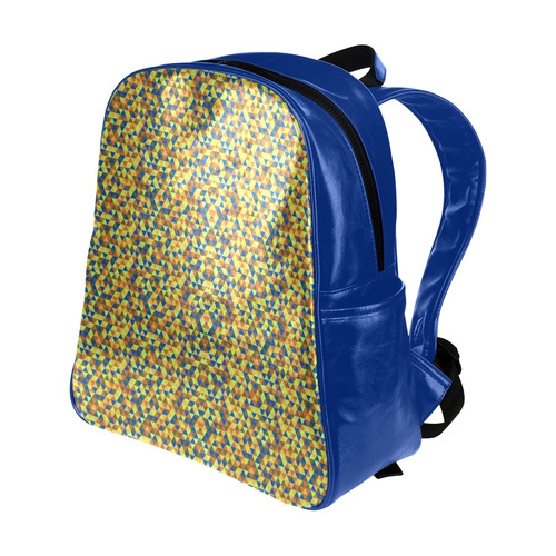 Blue and yellow mini rectangles Multi-Pockets Backpack (Model 1636)