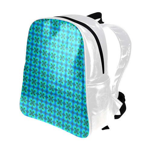 Blue and green retro circles Multi-Pockets Backpack (Model 1636)