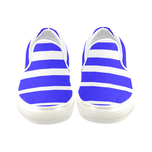 Blue and White Stripes Women's Unusual Slip-on Canvas Shoes (Model 019)