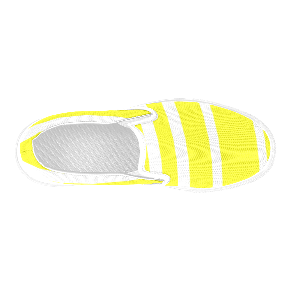 Yellow and White Stripes Men's Slip-on Canvas Shoes (Model 019)