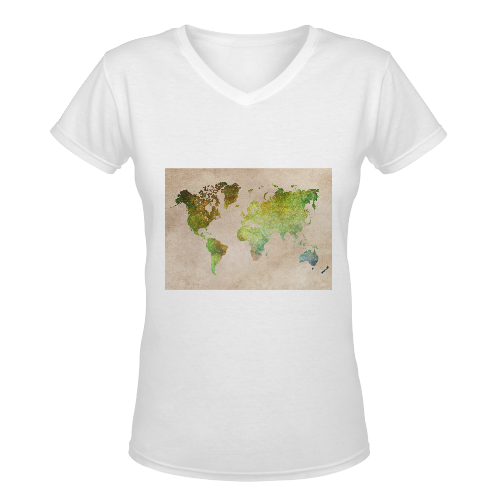 world map 32 Women's Deep V-neck T-shirt (Model T19)