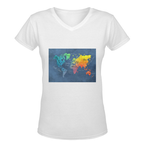 world map 30 Women's Deep V-neck T-shirt (Model T19)