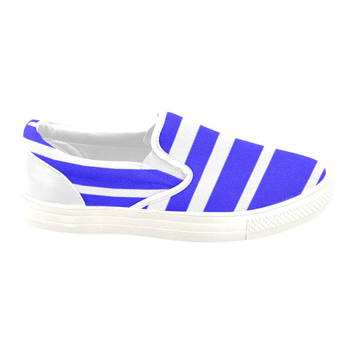 Blue and White Stripes Women's Unusual Slip-on Canvas Shoes (Model 019)