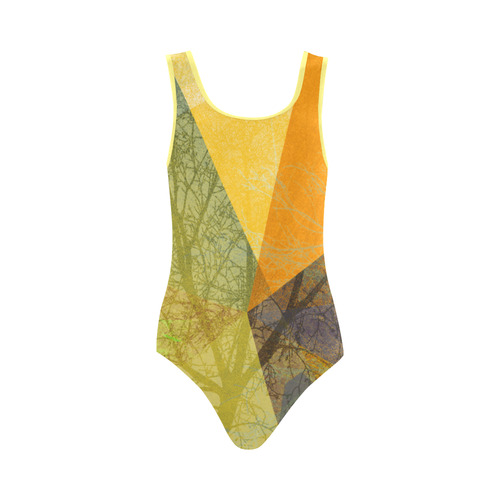 Goldocker Yellow Green Design P24-F_SW9 Vest One Piece Swimsuit (Model S04)