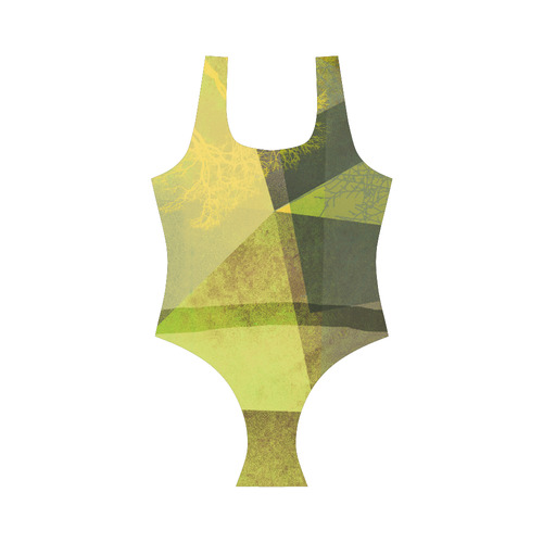 Green Yellow Trees and Geometric Design P24-G_SW10 Vest One Piece Swimsuit (Model S04)