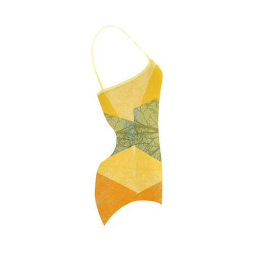 Yellow Green Geometric and Tees_P24-F_SW7 Strap Swimsuit ( Model S05)