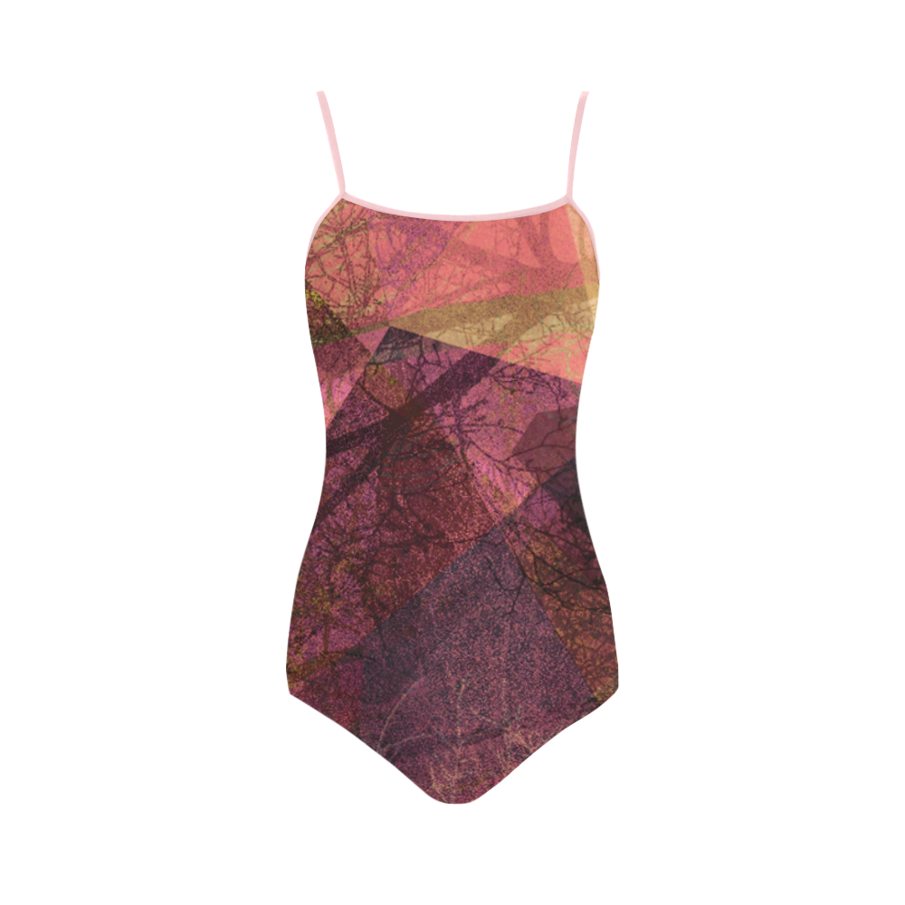 PINK MAROON PURPLE PATTERN GARDEN NO5L_SW5 Strap Swimsuit ( Model S05)